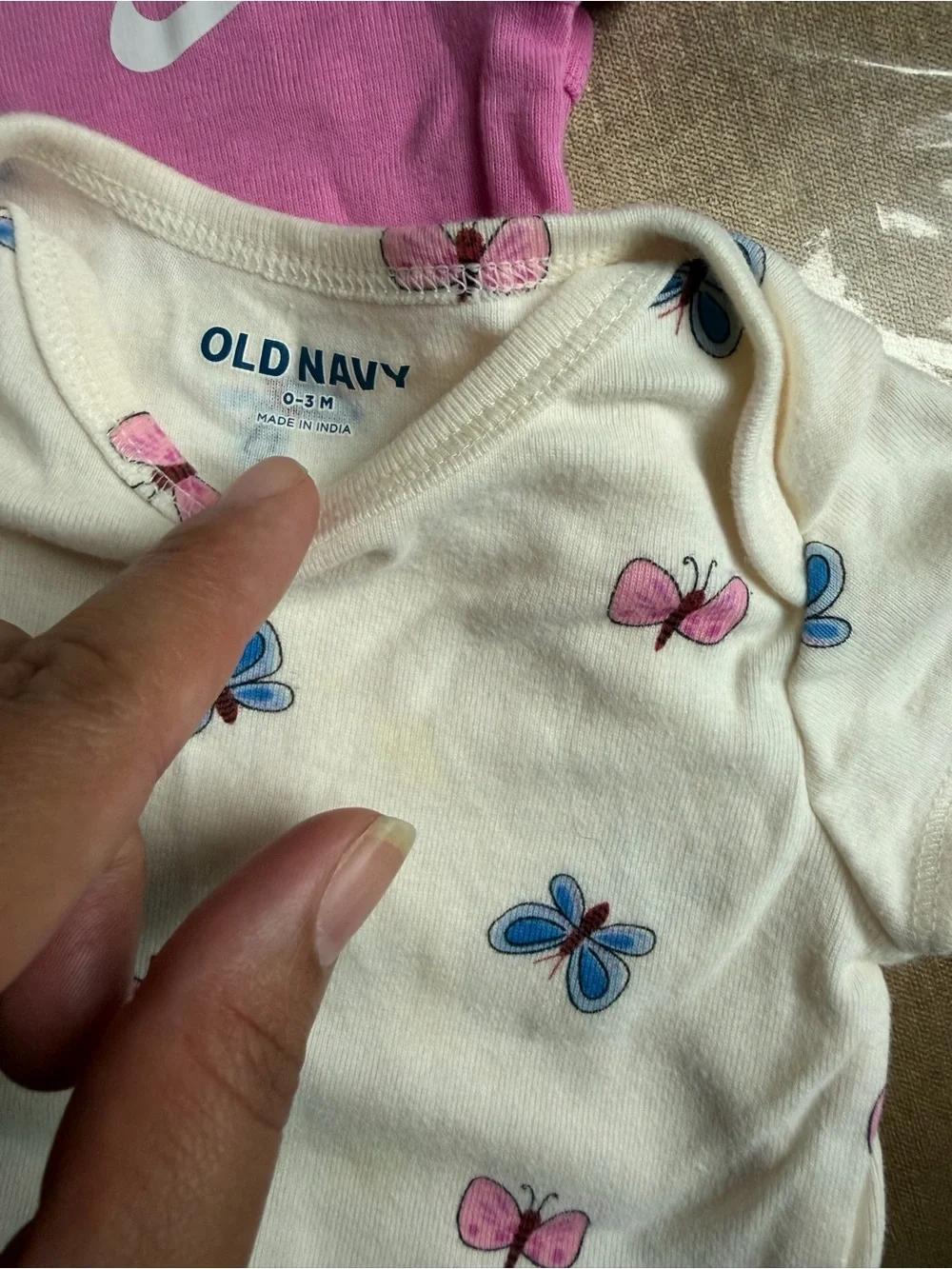 Old Navy Cream Butterfly Short Sleeve Tee with Pink Nike Bodysuit